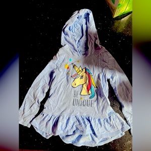 Oshkosh Girls 5T Periwinkle Long Sleeve Unicorn 🦄 Hooded Shirt! NWOT!!